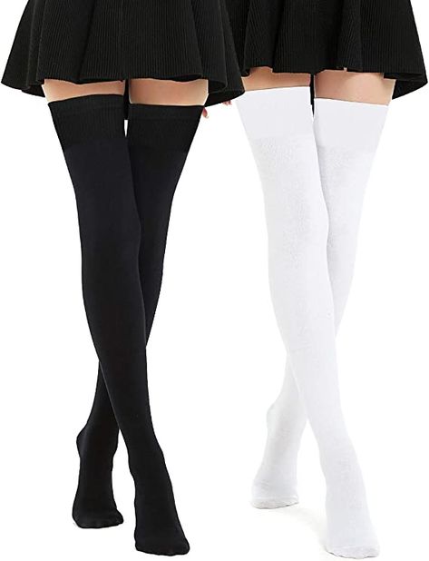 Kayhoma Extra Long Cotton Stripe Thigh High Socks Over the Knee High Stockings at Amazon Women’s Clothing store High Thigh Socks, Striped Thigh High Socks, Thigh Socks, Striped Stockings, Knee High Stockings, Sock Outfits, Thigh High Socks, Long Socks, Striped Socks