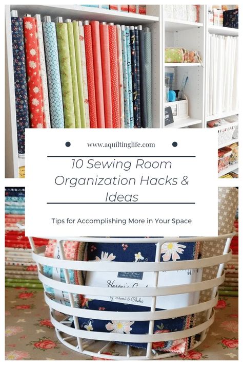 Sewing Room Organization hacks and ideas featured by top US quilting blog, A Quilting Life Organisation, Couture, Room Organization Hacks, Quilt Room Organization, Small Sewing Rooms, Quilt Room, A Quilting Life, Sewing Room Inspiration, Sewing Room Storage