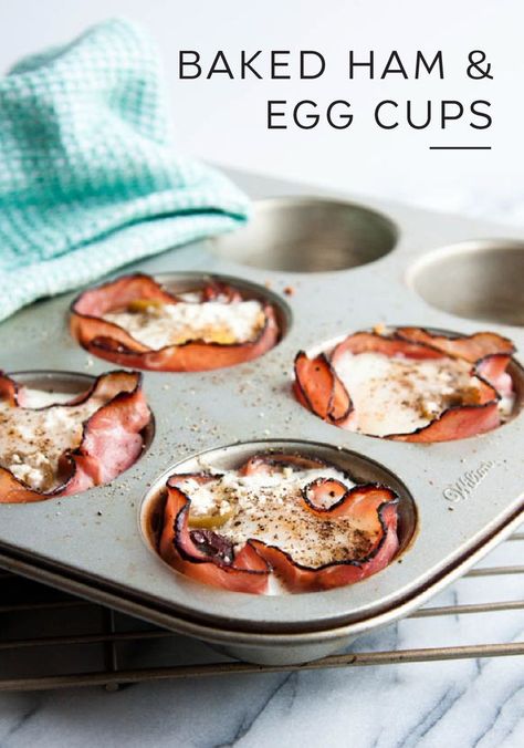 Ham And Egg Cups, Ham Egg Cups, Eggs Cups, Easy Breakfast Dishes, Baked Egg Cups, Breakfast Bakes, Egg Cups Breakfast, Ham And Eggs, No Carb Recipes