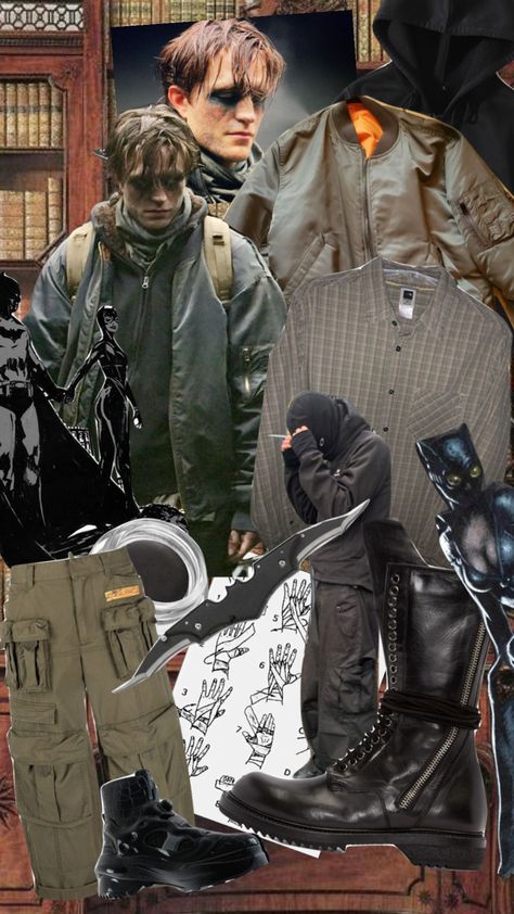 Halloween idea🦇 #halloween2022 #costumeidea #batman #cosplay #cosplaymoodboard #streetwear #grunge #gotham Batman The Drifter, The Batman Costume 2022, Gotham The Batman 2022, Halloween Men Aesthetic, Diy Batman Costume Men, Batman Custome Halloween, Batman Style Outfits, Halloween Costumes Men 2023, The Batman 2022 Aesthetic