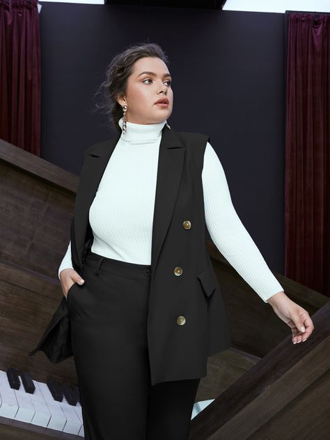 Vest Blazer Outfit, Funeral Fits, Blazer Vest Outfit, Sleeveless Blazer Outfit, Vest Outfit Women, Pear Body Shape Outfits, Plus Size Blazers, Plain Vest, Plus Size Vests