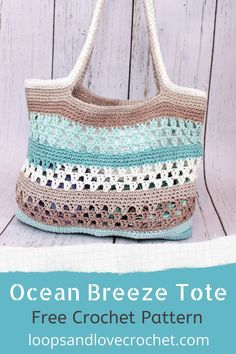 Ocean Breeze Tote - Free Crochet Pattern Loops & Love Crochet Crochet Boho Market Bag Free Pattern, Bags Crochet Pattern Free, Crochet Grocery Bag Pattern Free, Crochet Tote Bags Free Patterns, Crochet Handbags Free Patterns, Crochet Patterns Bag, 1 Hour Crochet Projects, Beach Bag Pattern, Crochet Tote Pattern