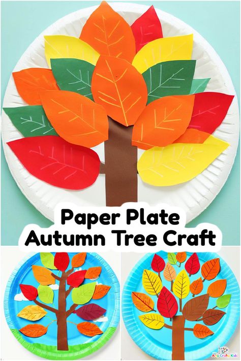 Autumn Art And Craft Preschool, Paper Plate Fall Crafts, Tree Art And Craft For Preschool, Autumn Tree Craft, Leaves Craft, Teacher Crafts, Flower Snowflake, Autumn Leaves Craft, Autumn Craft