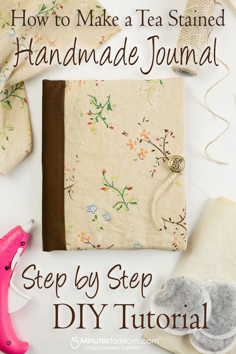 How To Make A DIY Journal With Tea Stained Paper #journal #diyjournal Homemade Journal, Handmade Journals Diy, Stained Paper, Diy Buch, Tea Stained Paper, Book Binding Diy, Art And Craft Ideas, Diy Journal Books, Pattern Stamping