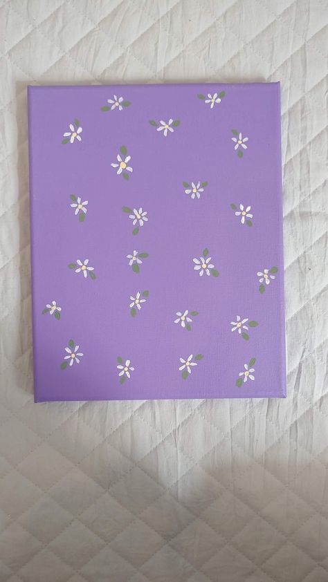 Things To Paint On Canvas Flowers, Easy Canvases To Paint, Violet Canvas Painting, Flower Painting Easy Aesthetic, Cute Simple Small Paintings, Flower Mini Canvas Painting, Easy White Flower Painting, Purple And White Painting, Painting Ideas Purple Background