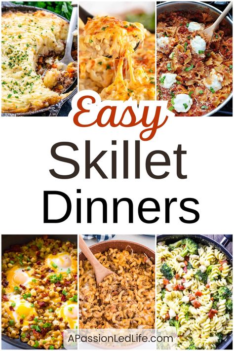 Easy Skillet Dinner Recipes One Skillet Dinners, Easy Skillet Dinners, Easy Skillet Dinner Recipes, Vegetarian Skillet, Stove Recipes, Beef Skillet, Easy Skillet Dinner, Electric Skillet Recipes, Quick Family Dinners