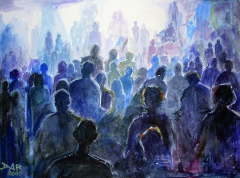 Crowd. Watercolor.Crayons Croquis, Crowd Painting People, Painting Of Crowd Of People, Watercolor Crowd Of People, Crowed People Art, A Crowd Of People Drawing, Crowd Looking Up, How To Draw Crowds Of People, Crowd Of People Painting