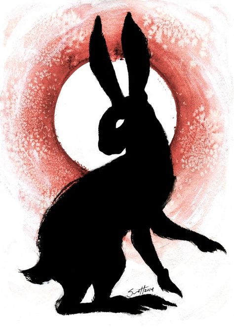 Black Rabbit of Inle - A gallery-quality illustration art print by Savannah Horrocks for sale. <3 Watership Down Watership Down El-ahrairah, Black Rabbit Aesthetic, Black Rabbit Of Inle, Watership Down Movie, Marie Tattoo, Oz Vessalius, Hare Illustration, Hare Art, Rabbit Silhouette