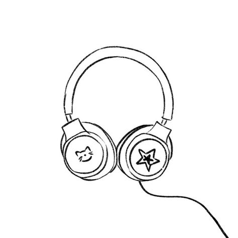 Croquis, Black Doodle Icon, Headphone Sketch Drawings, Cute Black And White Drawings Simple, Headphones Art Aesthetic, Sketch Pfp Aesthetic, Cute Black And White Doodles, Music Related Doodles, Black And White Doodles Aesthetic Simple