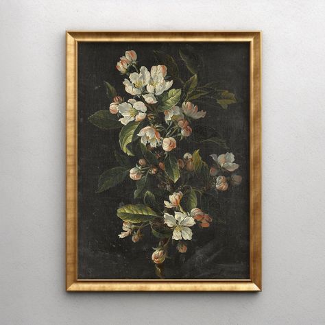 "Title: \"Dark Apple Blossoms\" Style: Vintage Oil Painting, Flowers, Digital Download, Muted Wall Art, Moody Art Print, Dark Cottagecore, 1600s Floral Art, Dark Academia With this purchase, you will receive 4 𝐉𝐏𝐆 𝐟𝐢𝐥𝐞𝐬 in 𝐇𝐢𝐠𝐡 𝐑𝐞𝐬𝐨𝐥𝐮𝐭𝐢𝐨𝐧 (300 DPI or more) that are able to print the following sizes in amazing quality: ◆ 2:3 ratio file to print: Inch: 4x6, 6x9, 8x12, 10x15, 12x18, 14x21, 16x24 (up to 41x61 cm) ◆ 4:5 ratio file to print: Inch: 4x5, 8x10, 12x15, 16x20, 20x25 ( Academia Prints, Dark Academia Wall Art, Wall Art Dark Academia, Moody Artwork, Surreal Art Painting, Light Academia Decor, Dark Academia Prints, Painting Dark, Maximalist Wall Art