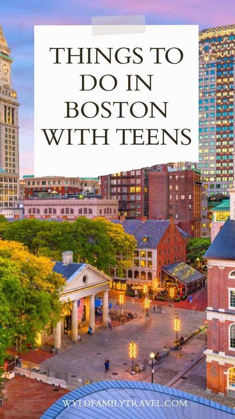 Welcome to Boston, a city bursting with vibrant culture and rich history. We have your back if you're organizing a family vacation. Discover 32 amazing things to do in Boston with your teenagers with the help of our thorough guide, making sure that everyone has a good time. Your program will be jam-packed with interesting activities that appeal to a variety of interests, from instructive museums to exhilarating outdoor adventures. | wyldfamilytravel.com Where To Stay In Boston With Teens, Things To Do In Boston With Kids, Things To Do In Boston Summer, Fun Things To Do In Boston, Boston Things To Do In Summer, Boston With Teens, Boston Vacation Things To Do, Boston To Do, Things To Do With Teens