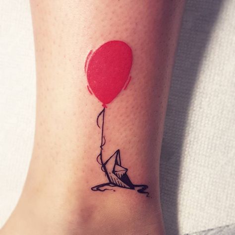 • IT Tribute •  by Ralkinz Black Red Tattoo, Stephen King Tattoos, Pennywise Tattoo, Horror Tattoos, Balloon Tattoo, L Tattoo, Movie Tattoos, Spooky Tattoos, Red Tattoos