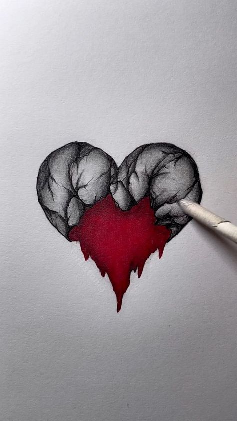 Broken Hearts Painting, Broken Hearted Painting Ideas, Love Heart Drawing Aesthetic, Aesthetic Heart Drawing, Artistic Pfp, Heart Pencil Drawing, Love Heart Drawing, Dope Sketches, Find Love Again