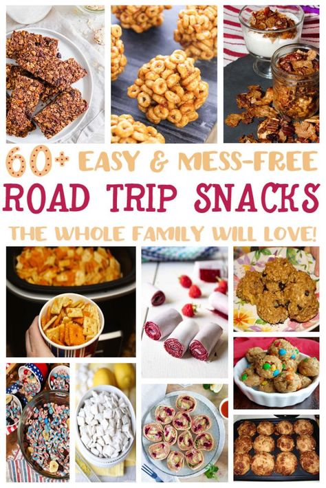 It's summer vacation time! Check out this list of over 60 easy to make and pack road trip snacks the whole family can enjoy in the car. Homemade Snacks For Traveling, Road Trip Desserts, Road Trip Food Recipes, Christmas Road Trip Snacks, Trip Snacks Road, Homemade Road Trip Food, Food For Lake Trip, Treats That Travel Well, Travel Snack Recipes
