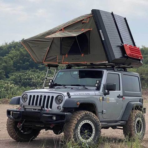 Looking for a roof top tent for your 2 door jeep wrangler? We’ve got you covered. Jeep Tent, 2 Door Jeep, Four Season Tent, Hydraulic Ram, Camping Shelters, Tent Material, Rooftop Tent, Outdoor Comfort, Aluminum Siding