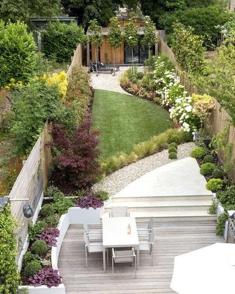 Long Garden, Narrow Garden, Small Garden Landscape, Minimalist Garden, Back Garden Design, Garden Design Plans, Have Inspiration, Outdoor Gardens Design, Garden Landscape Design