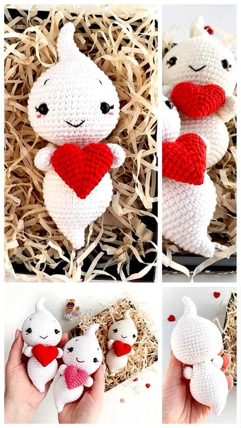 Ghost Boo Amigurumi Crochet Free Pattern - Free Crochet Patterns Boo Amigurumi, Thanksgiving Crochet Patterns, Crochet Valentine Patterns, Easy Crochet Animals, Valentines Patterns, Crochet Keychain Pattern, Halloween Crochet Patterns, Animal Sewing Patterns, Valentines Crochet