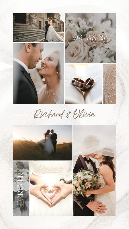 Free Canva Template - Aesthetic Wedding Photo Collage Instagram Story Design Free Download Wedding Layout Instagram Story, Photography Templates Instagram, Pre Wedding Story Ideas, Wedding Photo Collage Ideas, Wedding Story Ideas Instagram, Wedding Story Instagram Ideas, Engagement Story Ideas, Wedding Collage Ideas, Wedding Insta Story