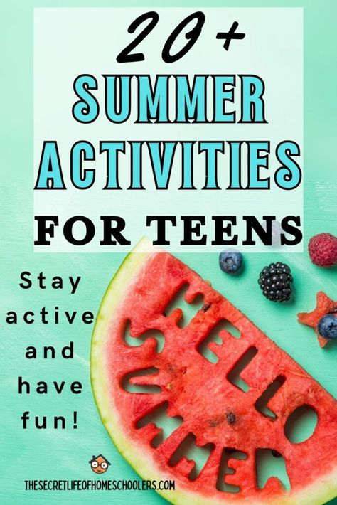 Help your teenagers have fun summer with this list of summer activities for teens to try this summer. It will help them stay active and have fun. Plus, they may find some interests that will keep them active all year! Fun At Home Summer Activities For Kids, Teenage Summer Activities, Pre Teen Summer Activities, Summer Camp Ideas For Teens, Free Summer Activities For Teens, Summer For Teens Activities, Summer Activities For Preteens, Summer Party Activities For Teens, Cheap Or Free Summer Activities For Kids