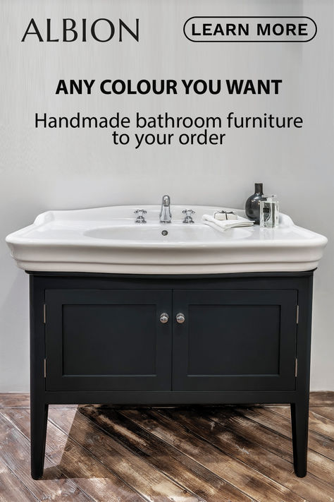 Our Classic Bathroom vanity unit is designed to give the Edwardian, traditional look within your bathroom. Made at our Weeley Factory and sized at 710mm wide and 1020mm wide. We offer two options for the finish of the vanity unit. Choose Flash primed and we will carry out the initial filling, alongside a single coat of primer for further finishing yourself. Or we can paint to any colour from Dulux or Farrow & Ball. Visit our site for further information. Unique Tubs, Bathroom Vanity Cupboards, Italian Bathrooms, Modern Bathroom Tiles, Bathroom Tiles Design, Green Bathrooms, Industrial Bathroom Decor, Modern Bathroom Renovations, 1920s Design