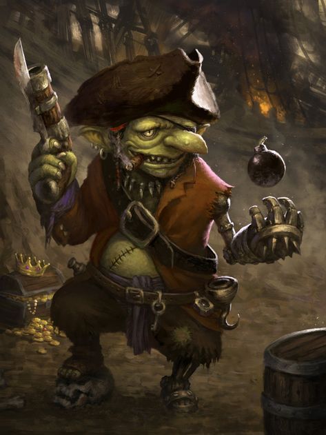 Goblin Pirate, Goblin Dnd, Goblin Art, Pirate Art, Heroic Fantasy, Fantasy Races, Dungeons And Dragons Characters, Dnd Art, Dungeons And Dragons Homebrew