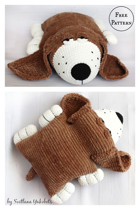 Animal Dog Plush Pillow Free Crochet Pattern Crochet Plush Dog Free Pattern, Crochet Animal Pillow Pattern Free, Crochet Animal Pillow Pattern, Dog Pillow Crochet, Crochet Dog Pillow Free Pattern, Crochet Pillow Kids, Crochet Pillow Animal, Crochet Pillow Plush, Crochet Animal Pillows Free Pattern