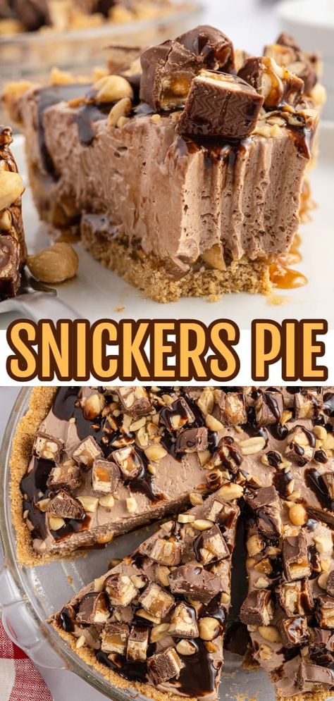 Snickers Pie is a delicious no bake dessert recipe with a graham cracker crust and a creamy filling made with cream cheese, cocoa powder, caramel sauce and Cool Whip all loaded with salted peanuts and chopped Snickers candy bars. Jimmy Carter Delight Dessert, Snicker Pie Recipe, Graham Cracker Crust Dessert, Snickers Dessert, Snickers Pie, Snickers Recipe, Light Headed, Chocolate Graham Cracker Crust, Baking Recipes Pie