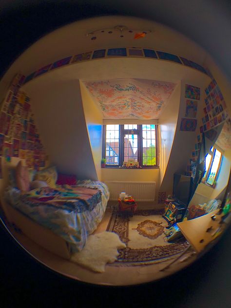 just a fish eye photo of my room :) #hippie #room #bedroom #decor #hippiedecor #trippy #diy #fisheye #hippy #hippystyle #hippiehomedecor #roomdecor #decoration Fish Eye Background, Fisheye Room Drawing, Room Perspective Reference Photo, Fish Eye Room Drawing, Fisheye Bedroom, Bedroom Reference Photo, Perspective Room Reference, Background Reference Photo Room, Fish Eye Painting