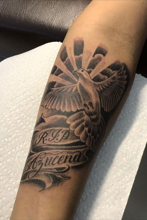 R.i.p Tattoos For Men, Rip Tattoo Ideas, Lost Loved Ones Tattoo, Rip Tattoos For Dad, Rip Tattoos, Memorial Tattoo Quotes, Rip Tattoo, Tattoo Quotes For Men, Outer Forearm Tattoo