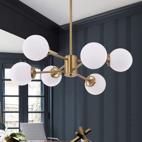 GetLedel 6-Light Sputnik Chandelier with Glass Globe Shades - Bed Bath & Beyond - 34280409 Modern Linear Chandelier, Chandelier Store, Globe Chandelier, Sputnik Chandelier, Linear Chandelier, Dining Room Chandelier, Dining Room Lighting, Lighting Store, Ceiling Lighting