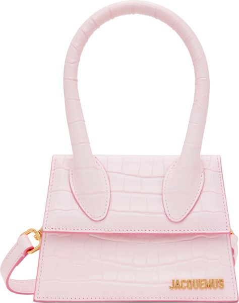 JACQUEMUS Pink Le Chouchou 'Le Chiquito Moyen' Bag Jaquemus2020 Bag, Pink Bags Outfit, Jacquemus Bag, Girly Bags, Pretty Bags, Metallic Logo, Handle Bag, Handbags On Sale, Pink Bag