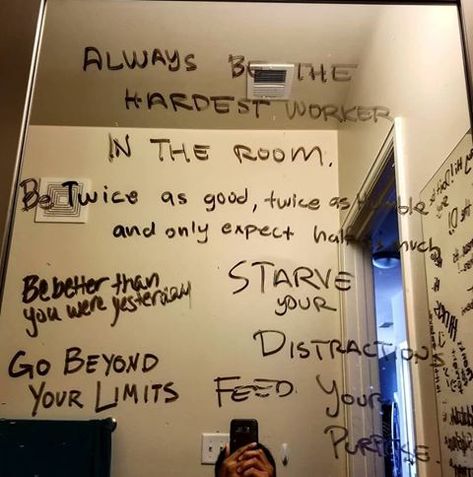 [Image] One of my good friends asks people to write motivational quotes on his mirror Quotes For Your Mirror, Lipstick Mirror Writing Aesthetic, What To Write On Your Mirror, Things To Write On A Mirror, Reminders To Put On Your Mirror, Things To Write On Mirrors, Inspirational Things To Write On Your Mirror, Motivational Mirror Quotes, Quotes To Write On Your Mirror