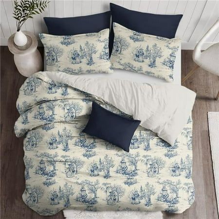 Archamps Toile is a timeless French-inspired toile design. Although toile has been around since the 18th century, the two-toned classic pastoral classic motif can hold its place in modern decor. Features Archamps Toile Duvet Cover & 2 Pillow Shams Set 3 PieceSpecifications Collection: Archamps Toile Color: Blue Size: King Size Weight: 8 lbs - SKU: ZX9CLCHL7687 Toile Duvet Cover, Cabin Bedding Sets, Toile Duvet, King Size Quilt Sets, Toile Design, Purple Duvet Cover, Teal Bedding, King Size Comforters, Queen Size Duvet Covers