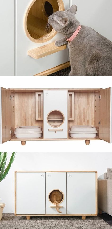 Custom Cat Litter Cabinet, Cat Litter Box And Food Ideas Hidden, Cats Litter Box Ideas Hidden, Double Cat Litter Box Ideas, Cat Toilet Furniture, Stacked Litter Boxes, Cat Litter Storage Ideas, Aesthetic Cat Litter, Liter Box Ideas Hidden