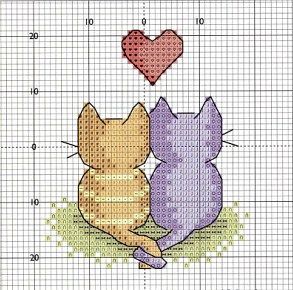... Love kitties cross stitch chart Cat Cross Stitches, Crochet Stitches Guide, Cat Cross Stitch Pattern, Cross Stitch Love, Pola Kristik, Pola Sulam, Mini Cross Stitch, Cat Cross Stitch, Cute Cross Stitch