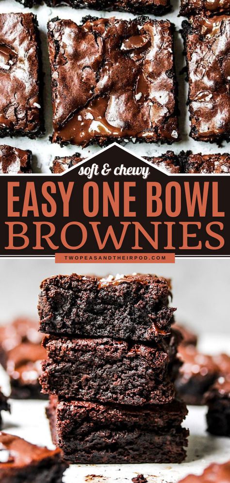 One Bowl Brownies Chewy Brownies Recipe, One Bowl Brownies, Homemade Brownies Easy, Best Brownie Recipe, Brownies Recipe Homemade, Chewy Brownies, Brownies Recipe Easy, Best Brownies, Brownie Recipe