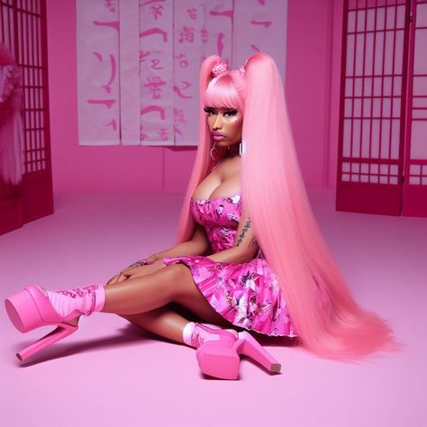 Nicki minaj Nicki Minaj Outfit Ideas Pink, Nicki Minaj Theme Party, Harajuku Barbie Nicki Minaj, Nicki Minaj Iconic Looks, Nicki Minaj In Pink, Nicki Minaj Harajuku, Micki Minaj, Nicki Manij, Nicki Minaj Pink Print