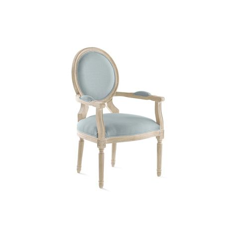 Louis XVI Arm Chair | Wisteria Small Craftsman, Louis Chairs, Bleached Wood, Blue Armchair, Steal The Spotlight, French Chairs, Blue Chair, Mid Century Chair, Classic Decor