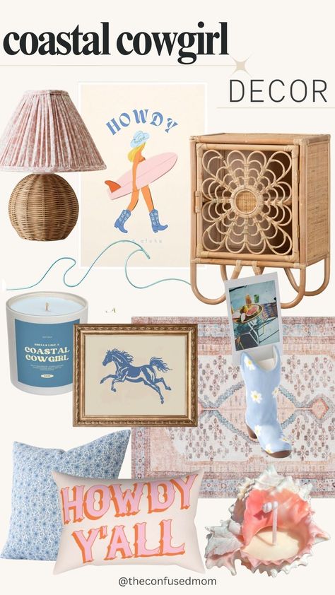 coastal cowgirl, coastal cowgirl decor, coastal cowgirl aesthetic, coastal cowgirl bedroom, coastal cowgirl room, coastal bedrooms, beachy bedroom, coastal room, pink aesthetic, cowgirl aesthetic, blue aesthetic, boho western, beach house decor, modern beach house, beach house interior, beachy room decor, beachy room inspo, blue aesthetic, side table, rattan, wall decor, girls room, rug, cowgirl boot decor, coastal lamp, coastal throw pillows, cowgirl throw pillows Coastal Cowboy Dorm Room, Fun Coastal Bedroom, Beach Cowgirl Bedroom, Coastal Cowboy Room Decor, Cowgirl Coastal Aesthetic, Coastal Western Home, Costal Cowgirl Rooms, Preppy Western Bedroom, Coastal Cowgirl Room Ideas