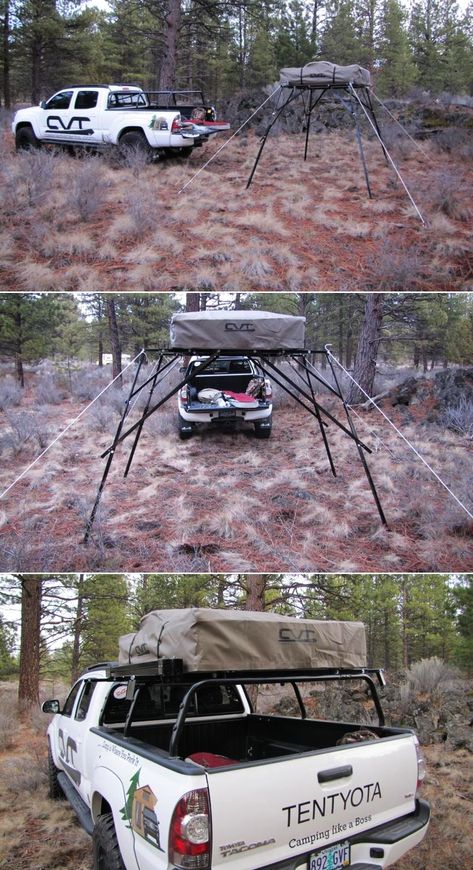 Pitch camp on your car or truck with CVT rooftop tent #camping #tent #outdoor #campingtent Rooftop Tent Camping, Rooftop Tent, Overland Truck, Truck Tent, Camping Gadgets, Suzuki Samurai, Top Tents, Roof Top Tent, Camping Tent