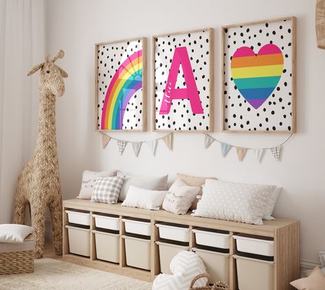 Bright Playroom, Rainbow Girls Room, Rainbow Bedroom, Rainbow Room, Rainbow Wall Art, Rainbow Nursery, Name Print, Rainbow Theme, Rainbow Decorations
