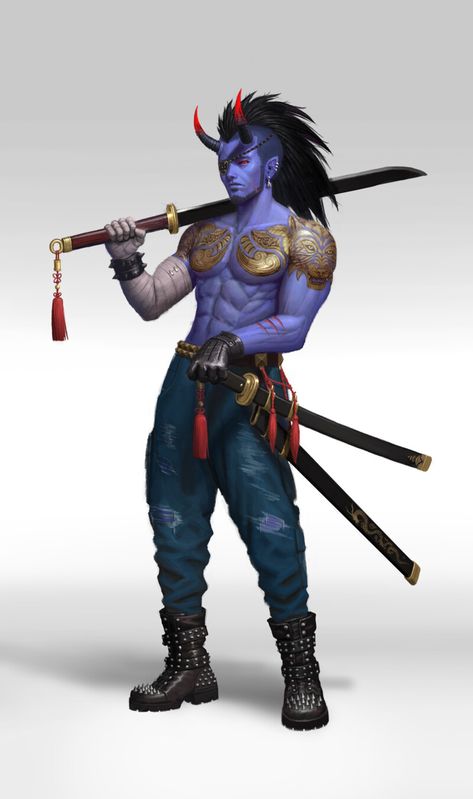 ArtStation - Oni, Hyeon Gwan Nam Oni Art, Oni Samurai, Oni Demon, Fantasy Demon, Shadow Warrior, Cyberpunk Character, Dungeons And Dragons Characters, Fantasy Warrior, Character Design Male