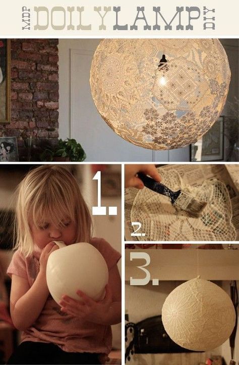 Doily Lamp, Diy Projektit, Lace Lamp, Diy Luminaire, Kerajinan Diy, Diy Dekor, Diy Lampe, Diy Light Fixtures, Dekor Diy