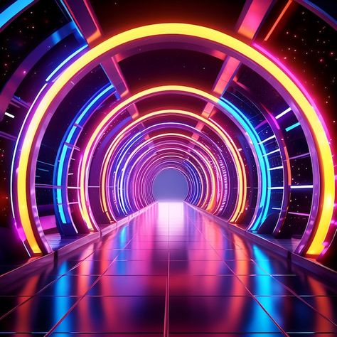 Photo futuristic neon light tunnel in a ... | Premium Photo #Freepik #photo Neon Pictures, Neon Futuristic, Bad And Boujee Outfits, Fern Tattoo, Light Tunnel, Background Retro, Christian Backgrounds, Bad And Boujee, Boujee Outfits