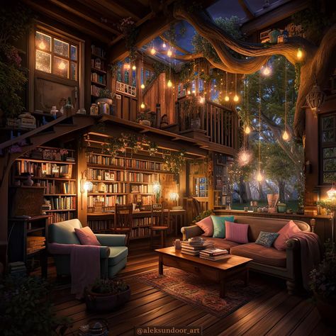 AlekSunDoor (@aleksundoor_art) • Instagram photos and videos Library Essentials, Reading Corner Decor, Casa Fantasy, Book Corner, Fantasy Rooms, Library Aesthetic, Corner Decor, Home Library Design, Hobbit House