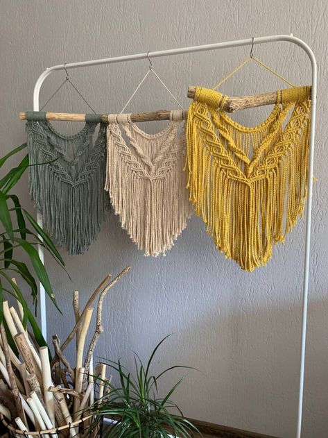 Macrame wall hanging. Different colors middle size. Crochet home art for living room bedroom. Woven wall decoration. gift for housewarming Tetris Art, Yellow Macrame, Room Wall Hanging, Macrame Dream Catcher, Macrame Knots Pattern, Small Wall Hangings, Bohemian Wall Decor, Boho Deco, Bohemian Wall