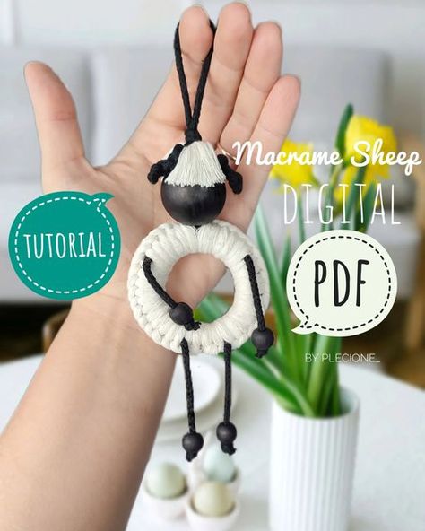 Sheep Crafts For Adults, Macrame Sheep, Macrame Animals Tutorials, Sheep Diy, Macrame Animals, Beginners Macrame, Macrame Car Charm, Hope Crafts, Sheep Craft