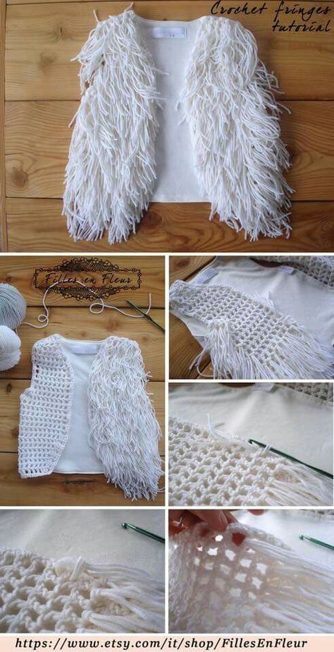 A Gilet Crochet, Stil Boho, Mode Crochet, Crochet Simple, Crochet Fringe, Crochet Gratis, Crochet Girls, Crochet Diy, Crochet Jacket