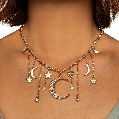 Faster shipping. Better service Boho Moon, Bohemian Crystal, Celestial Necklace, Star Chain, Gold Statement Necklace, Star Moon, Crystal Stars, Star Jewelry, Moon Stars