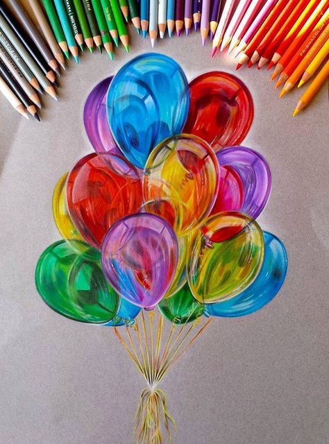 balloon color pencil www.pinterest.com/webneel Pencil Drawing Tutorials, Drawing Eyes, Drawing Hands, Very Colorful Drawings, Color Transparency Art, Balloons Drawing, Kid Drawings, Desen Realist, Siluete Umane